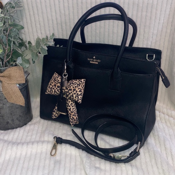 kate spade Handbags - Kate Spade Black Satchel with Leopard Bow comes with crossbody strap